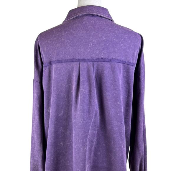 White Birch Purple Mineral Wash Velvet Trim Sequis Button Up Relaxed Shacket - Picture 13 of 16